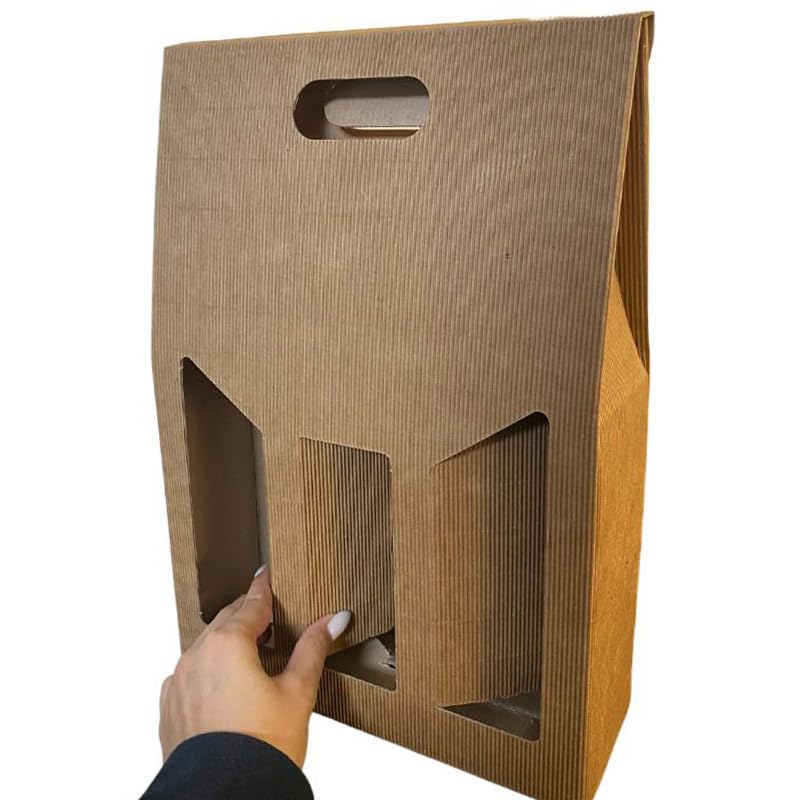 VIRSUS Scatola Portabottiglia Vini in Carta Avana per 3 BOTTIGLIE 4546, Misura 27x9x39 cm, Box Busta in cartone ondulato, per Bottiglie vino, Prosecco, Champagne, per Natale, Feste ed Eventi (20)