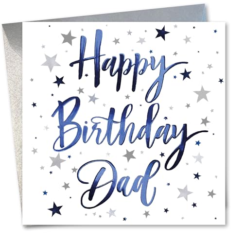 Birthday Card for Dad. Stars Design with Blue foil. 150x150mm supplied with Envelope. Eco-friendly. Message inside. Made in Britain.