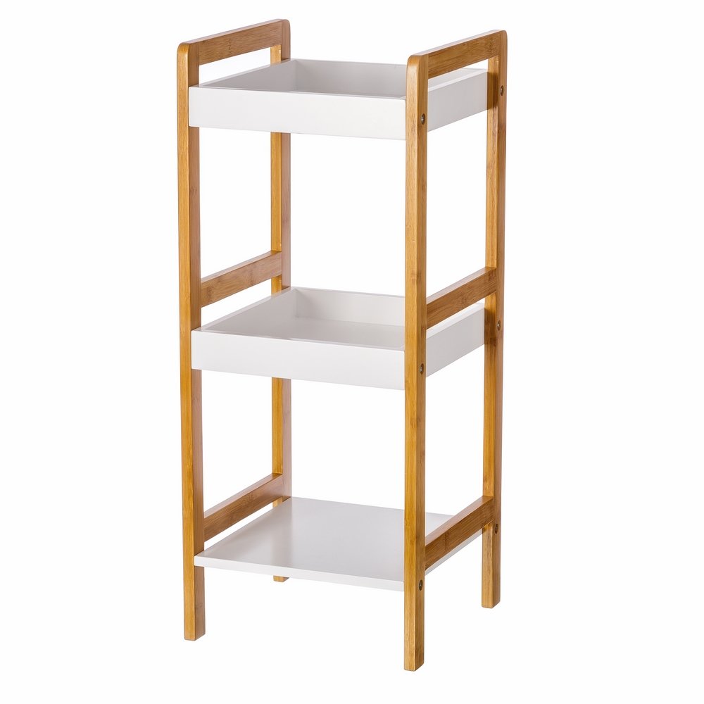 Lola Derek – Scaffale a 3 ripiani minimalista bianca di bambù per bagno di sole nascente