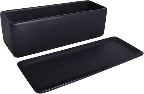 Miniatura 3 de Vencer Maceta rectangular moderna minimalista de cerámica para suculentas de 12 pulgadas, caja con ventana con platillo, soporte de escritorio de