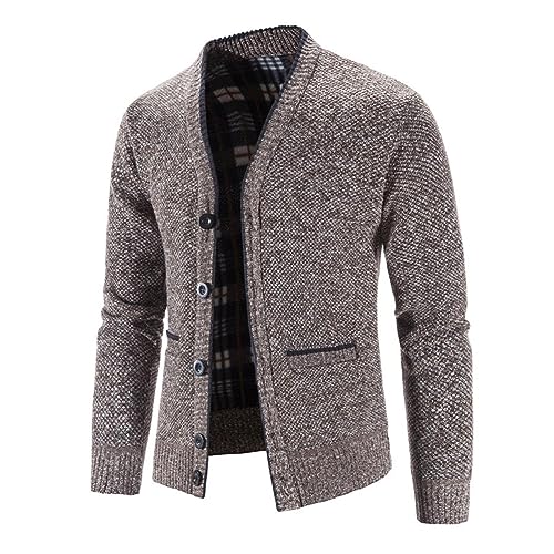 Mens Lapel Casual Cardigan Sweaters Slim Knitted Sweaters Plus Slim Fit Button Up Fleece Cardigans with Ribbed Sleeves3