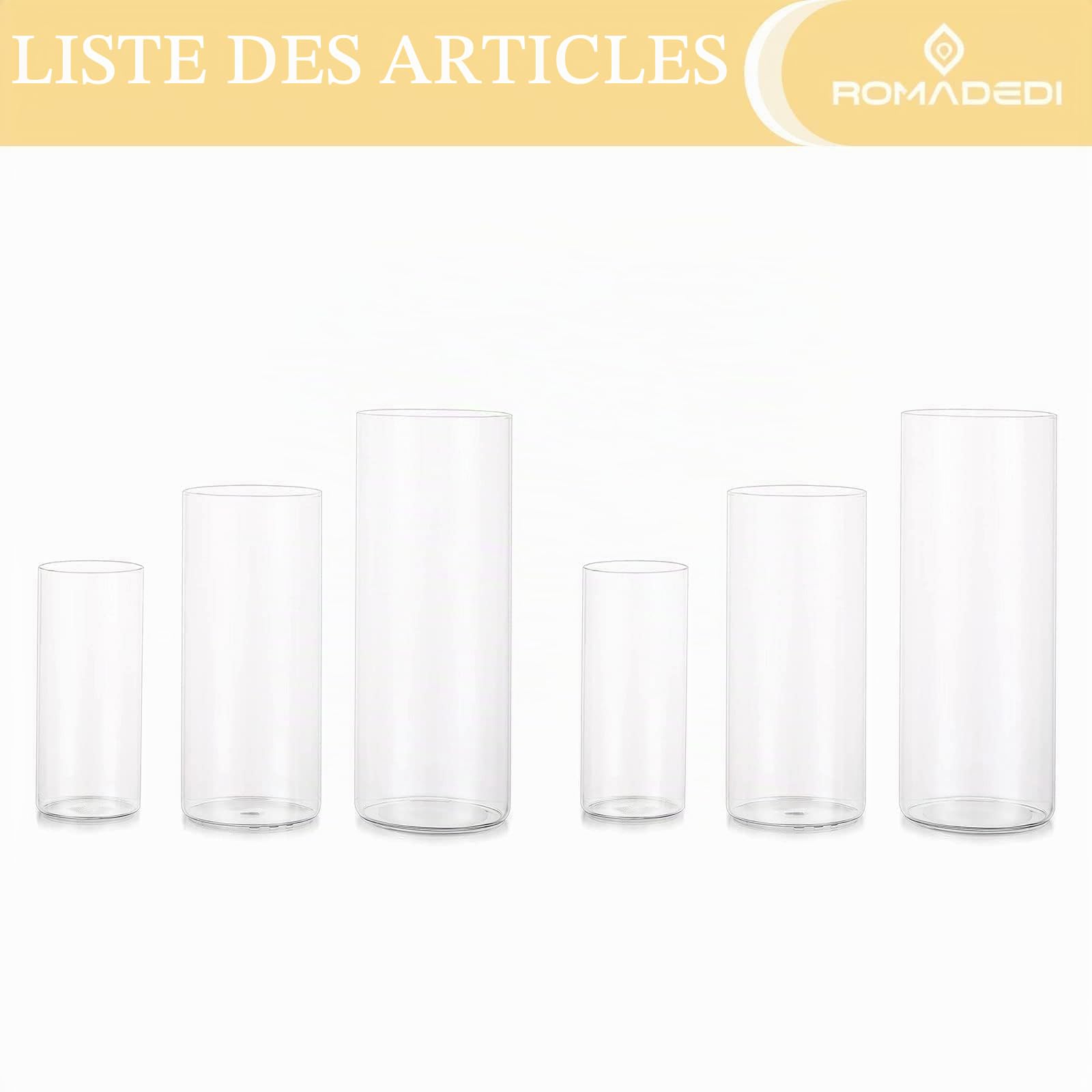 Romadedi Vase Cylindrique en Verre Photophore - Lot de 6 Vases Transparent Haut pour Bougie Décoration Centre de Table Mariage Decoration Maison Salon Anniversaire