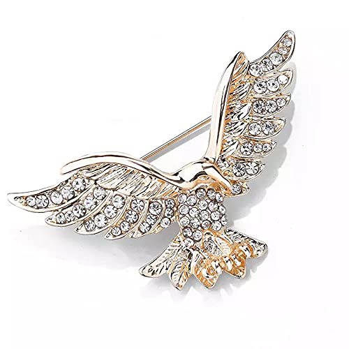 ASTERO Men's Suit Fashion Eagle Brooch Pin Simple Alloy White Rhinestone Golden eagle Wing Bird Brooches Shirt Brooches (Golden)