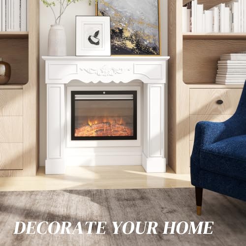 Image of HOMCOM Baroque Fireplace Mantel, Freestanding Fireplace Surround with Leg for Electric Fireplaces, 43.3 inch W x 39.8 inch H, White