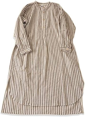 Amazon Co Jp イチ Ichi ストライプロングワンピース ヘンリーネックのバンドカラーロングワンピース 長袖 プルオーバータイプ ナチュラル系 お部屋着にも ロング丈 レディース ナチュラル 大人カジュアル フリーサイズ ナチュラル A 服 ファッション小物