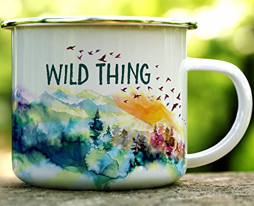 Wild Thing Enamel Campfire Mug, Outdoor Adventure Enthusiast Camping Coffee Cup, Wanderlust Mountain Nature Hiking Camp Lover Gift (16Oz) #TOP1