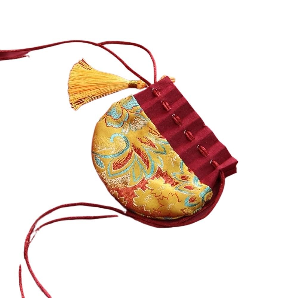 Jedwabne brokatowe torby na biżuterię, 4 szt. Haftowane saszetki ze sznurkiem 10x12 cm Wielokolorowe z frędzlami na monety jubilerskie(Blue)