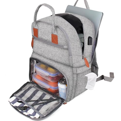 zonyee Mochila Portatil 15.6 Pulgadas,Backpack de Almuerzo Refrigeración Impermeable Bolsas Térmicas, Bolso de Hombro Impermeable para Mujeres para Viajes, Gris