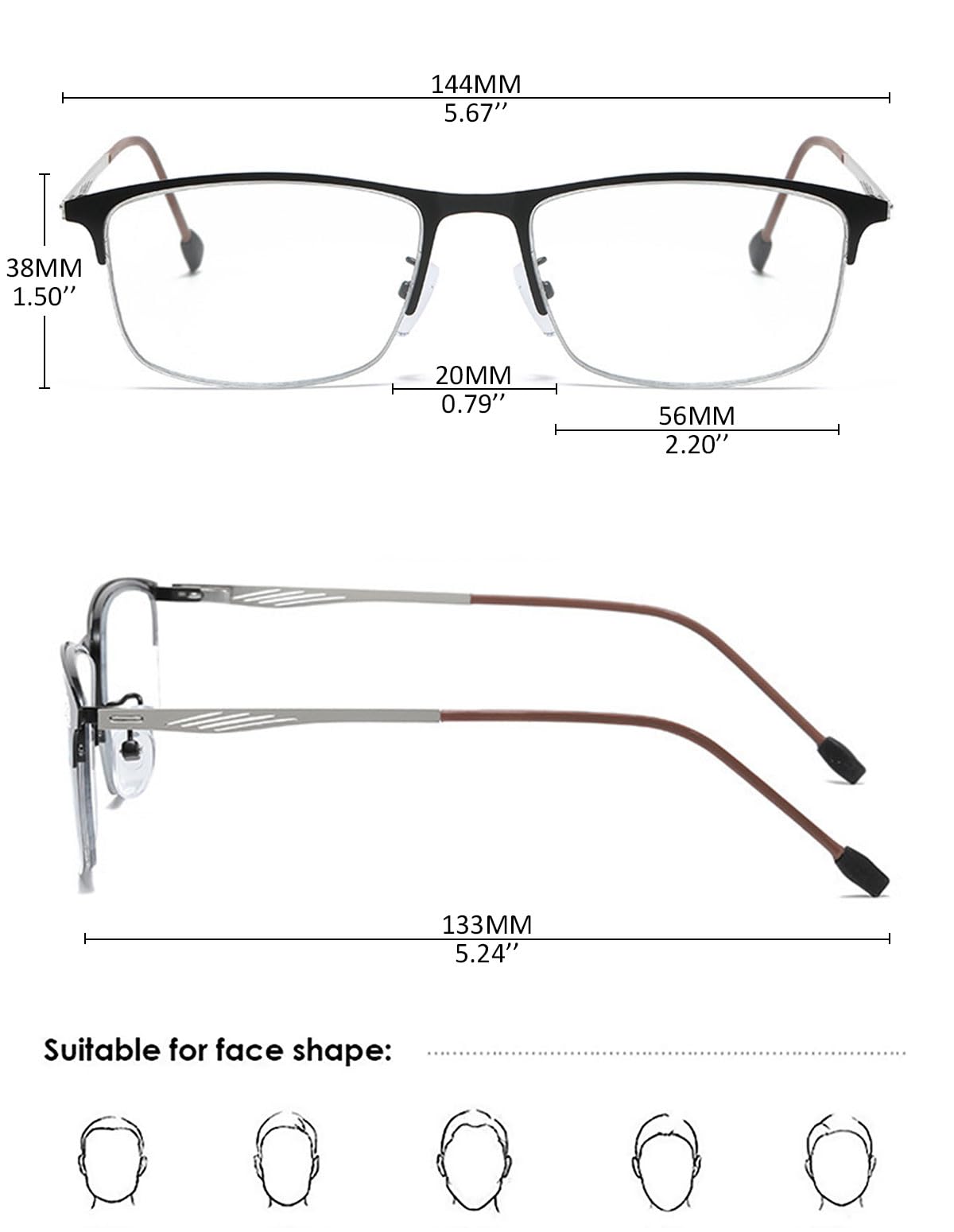 KOOSUFA Selbsttönende Gleitsicht Lesebrille Gleitsichtbrille Progressive Multifokus Herren Damen Metall Halbrahmen Anti-Blaulicht Lesehilfe Photochrome mit UV-Schutz 1.0 1.5 2.0 2.5 3.0 3.5 4.0