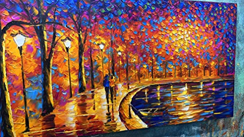 Tyed Art- Contemporary Art Landscape Impressionist Oil Painting On Canvas Abstract Textured Tree Artwork Painting Home Office Decorations Canvas Wall Art Painting Ready To Hang 24X48Inch #TOP6