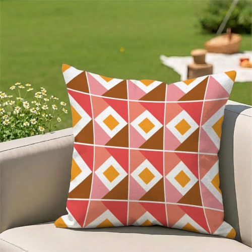 Housses coussin extérieur imperméables 55x55 cm rose géométrique lot de 2