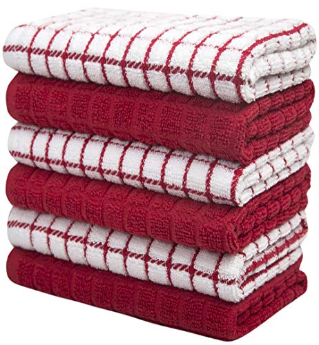 Image of Bumble Kitchen Towels (6 Pack) | 16 inch x 28 inch | 100% Cotton Dish Towels for Kitchen | 380 GSM | Soft, Highly Absorbent & Durable Dish Towels with Hanging Loop | Red