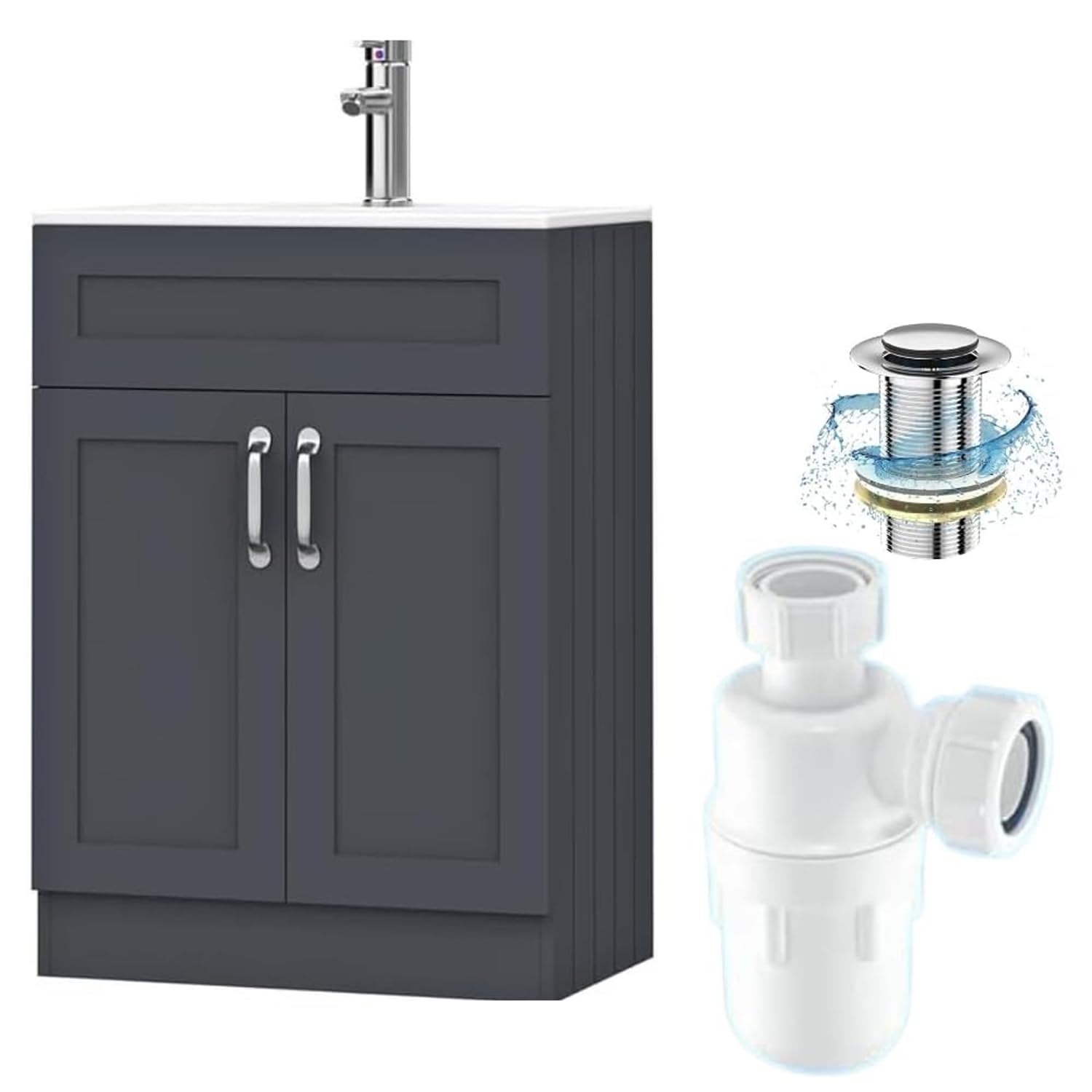 BELOFAY 500mm Under Sink Bathroom Cabinet Floor Standing Storage Cupboard Basin Unit, 500mm Vanity Unit Basin, Waste and Trap, Tap not Included (Crawley Grey) — image 1