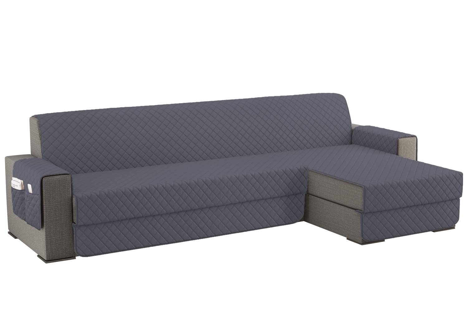 Copridivano 3 Posti con Penisola Impermeabile, Copridivano Penisola Destra/Sinistra Universale Reversibile, Copri Divano Antigraffio Indispensabile per Animali Domestici ( L 250CM, Grigio Scuro)