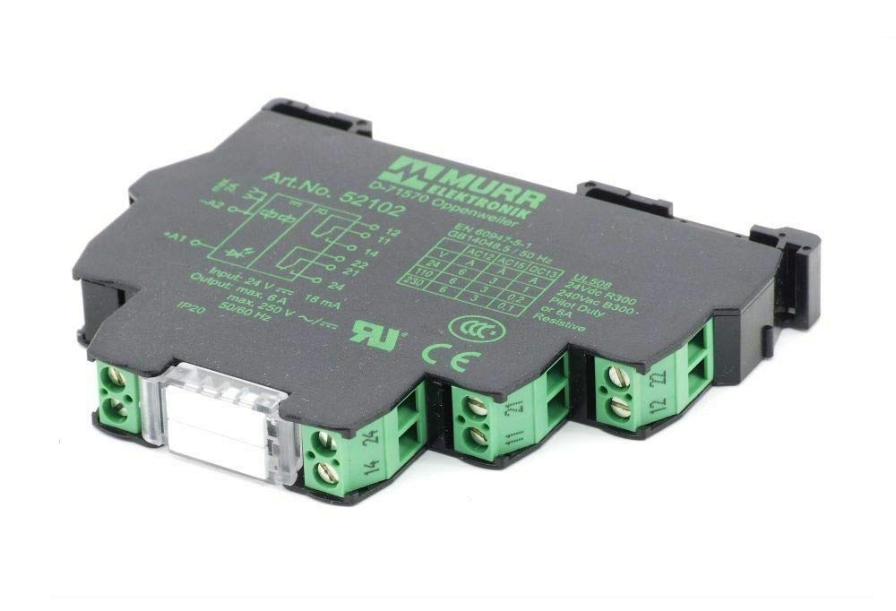 Murr Elektronik, 52102, MIRO 12,4 24VDC-2U Output Relay in: 24 VDC - Out: 250 VAC/DC / 6 A 2 C/O Contact - 12,4 mm Screw-Type Terminal