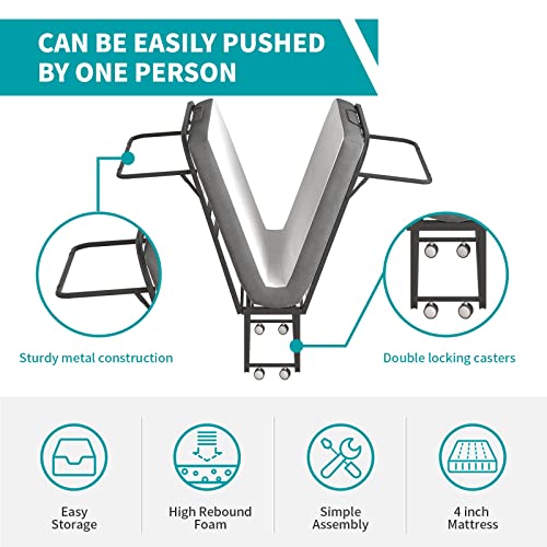 Balus Folding Bed With Mattress For Adults, Foldable Bed With 4''Memory Foam Mattress, Portable Rollaway Guest Bed With Dustproof Bag & Baffle, Fold Up Bed With Metal Frame Space Saving (Standard) #TOP3