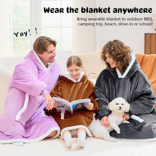 JOYWOO Caramel Kids Wearable Blanket Hoodie, Oversized Cat lovers Hoodie Blanket for kids & Teens,Birthday Gifts for Girl Boys,Cozy Fuzzy Sherpa Fleece Blanket Giant Pocket Winter Gifts,Caramel