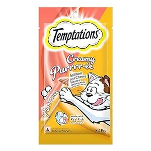 Temptations Creamy Purrrr-Ée, Salmon & Cheese Flavour 48G (4 Pieces), Adult, Cats