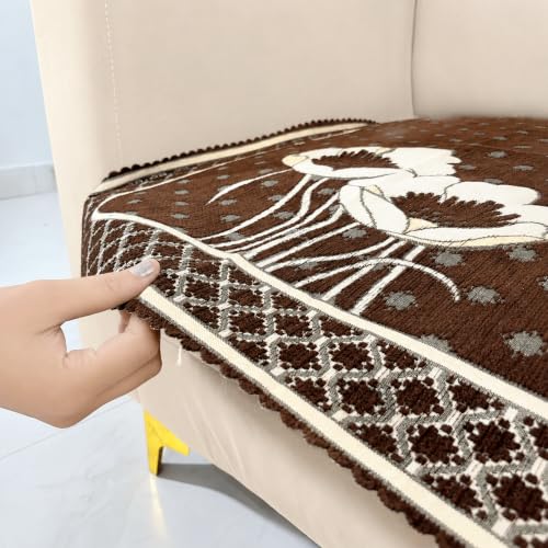 Image of Homerz Premium Chenille Fabric Sofa Cover | Soft, Durable & Dustproof | Decorative Couch Cover (Florida Coffee, 1 Seater, Only Seat Cover)