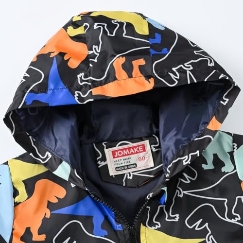 Kids Dinosaur Graphic Hooded Jacket Little Boys Waterproof Windbreaker Outerwear for Outdoor Activities 1-8Y3