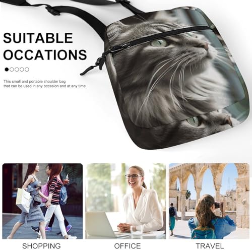 Personalized Small Crossbody Bag Water Resistant Messenger Bags Mini Gray with Green Eyes Printing SlingBag For Men Women 5