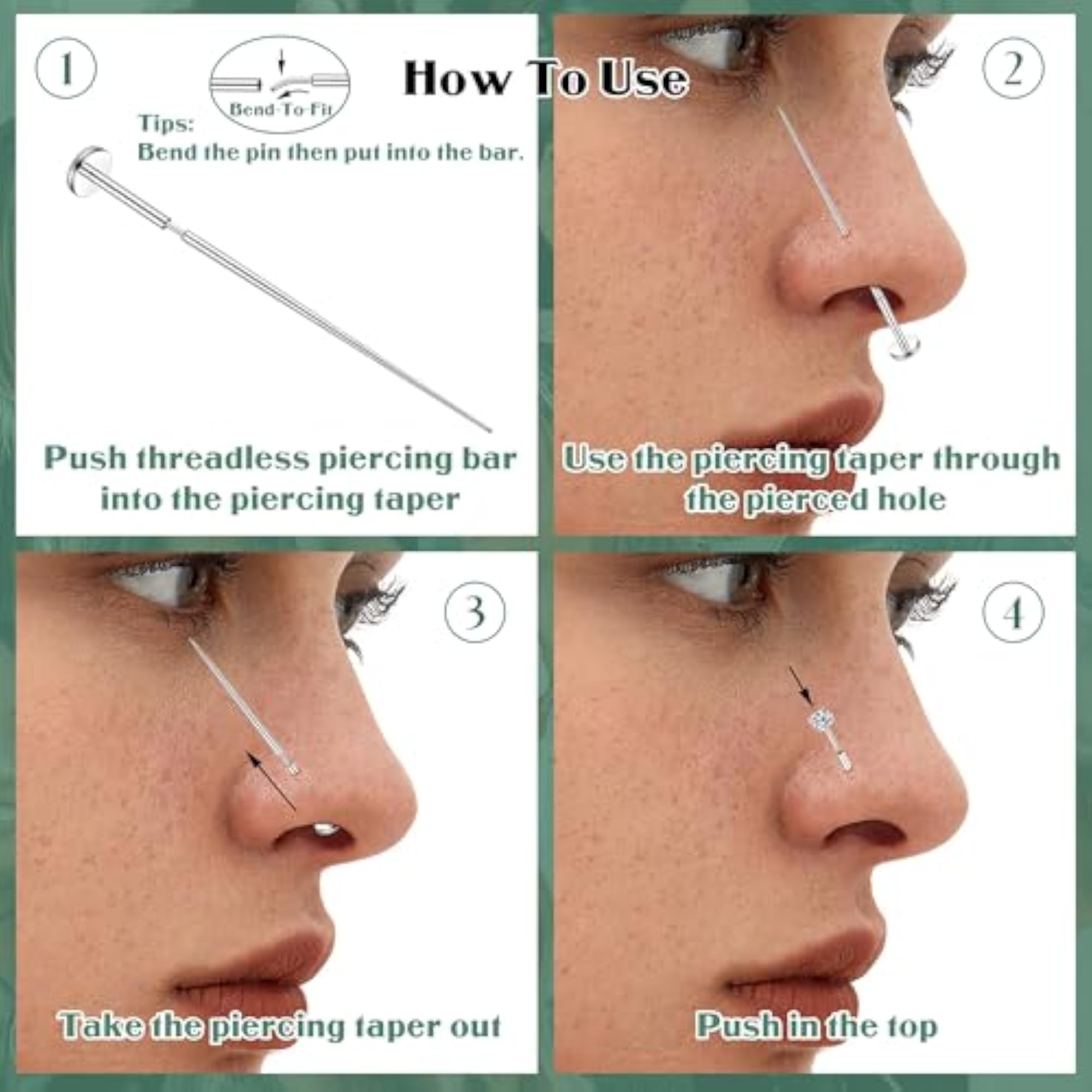 14K Gold Filled Threadless Nose Studs, CZ Nose Rings for Women
