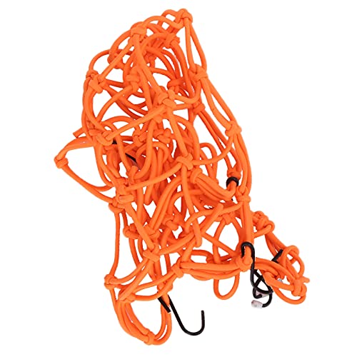 CUEI Motorrad Gepäcknetz, 30,5 x 30,5 cm Helmaufbewahrung, Latex Bungee Gepäcknetz, Dickes 25 kg schweres Gepäcknetz, dehnbar bis 35 Zoll, 6 verstellbare Haken für Paddleboard, Fahrrad, ATV,(Orange)