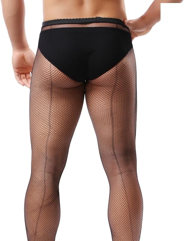 Manguo Mens See Through Fishnet Tight Leggings Stretchy Pantyhose Sissy Lingerie Sexy Stockings for Men - Image 2