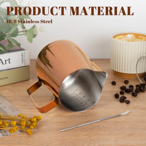 Image of Amrules Milk Frothing Pitcher 20oz Frother Cup Barista Tools, Rose Gold