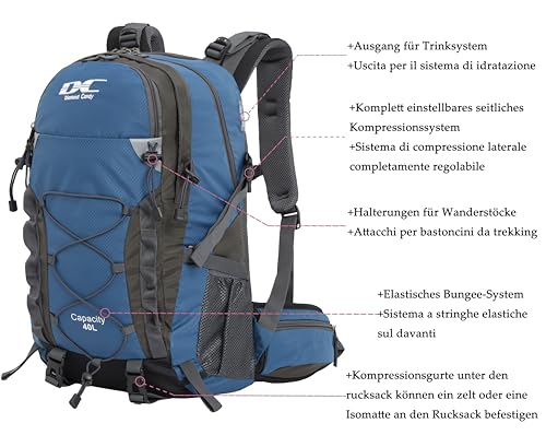 DCmount Wanderrucksack 40l Damen Herren Rucksack Wasserdicht Reiserucksack mit Regenschutz