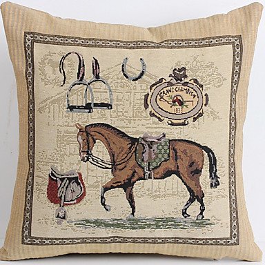 GENERIC Linen Pillow Cover/Case , Woven Traditional/Classic Handsome Horse Feature #05070740