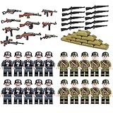 Army Action Figures Playset,50Packs World War 2 American vs German Army Custom Mini Soldiers Figures Sand Bags Mini Set Battle Playset WW2 Building Blocks