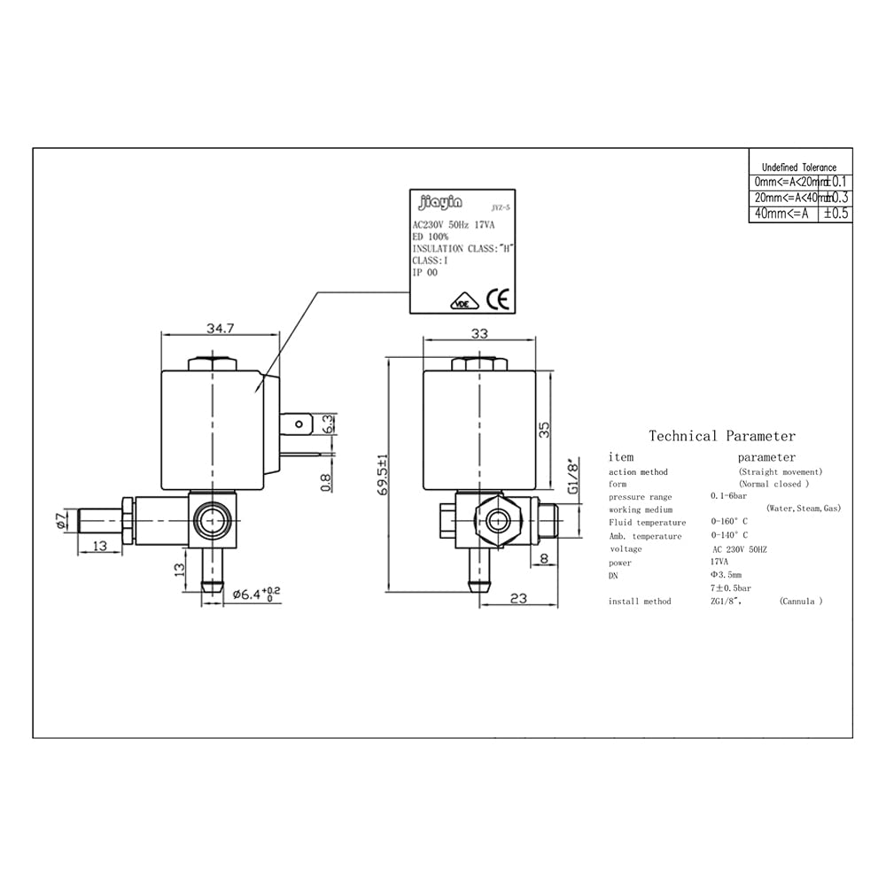 JIAYIN JYZ-5 2/3 Voie AC 230V 50Hz G1/8" 17VA 6 bar Électrovanne électromagnétique normalement fermée (de type N/C) pour gaz pour générateur de flux