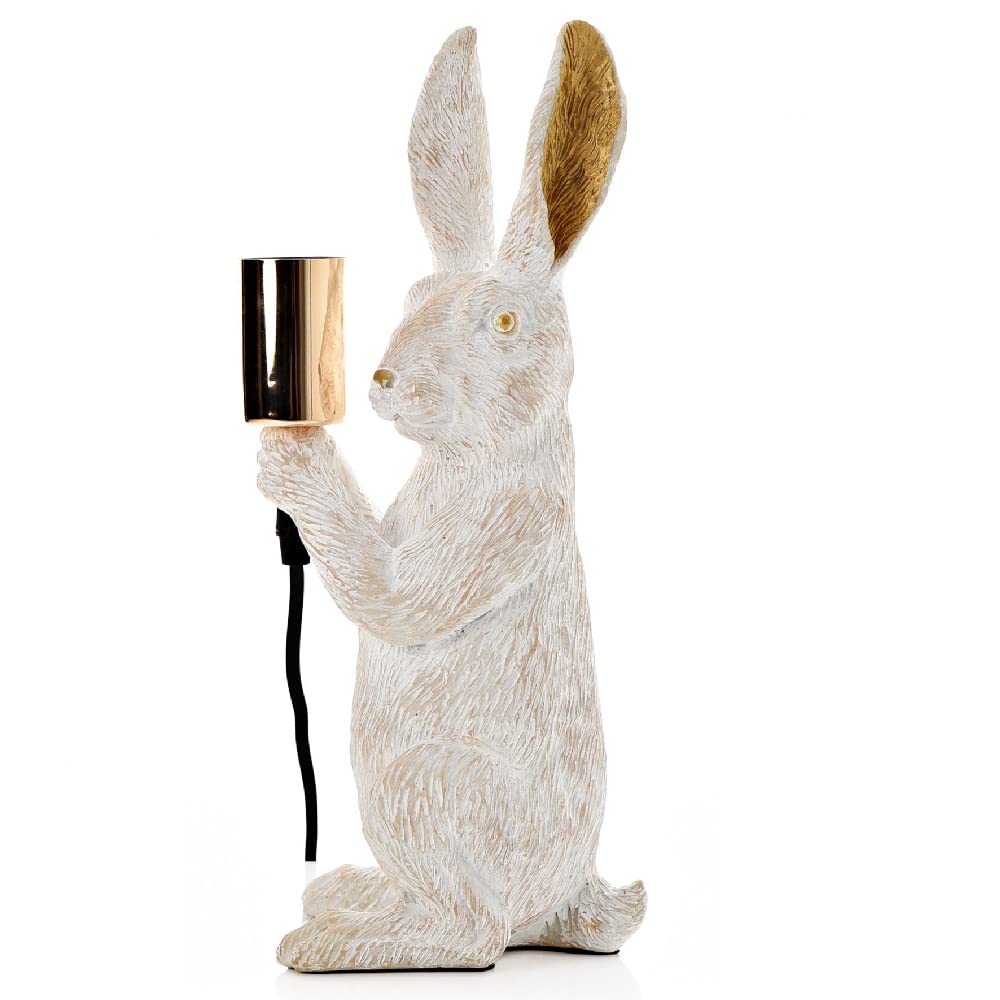 Britalia White Standing Rabbit Sculpture Vintage Table Desk Lamp | 35Cm Height | Es E27 Lamp Bulb Required | Uk Approved | Naked Lamp Holder For Filament Led