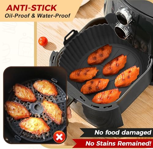 Image of Air Fryer Liners Pack of 2 - Round 8 Inch Silicone Air Fryer Liner, Reusable Baking Tray, Food Grade BPA Free, Heat Resistant 240C, Nonstick Pot with Handles, Fits 4-7 QT-Multicolor