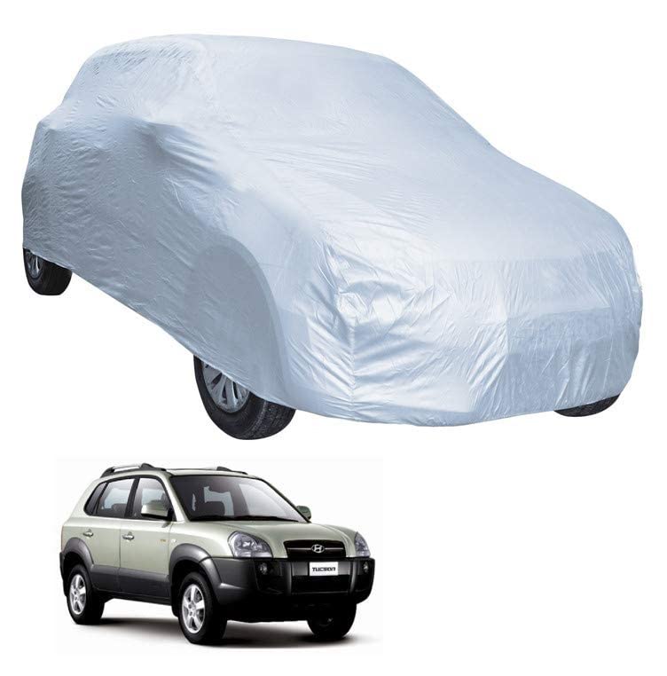 Image of Auto Hub Car Cover Compatible with Hyundai Tucson with Weather Proof, Triple Stitched, Tucson Car Cover- Plain Silver