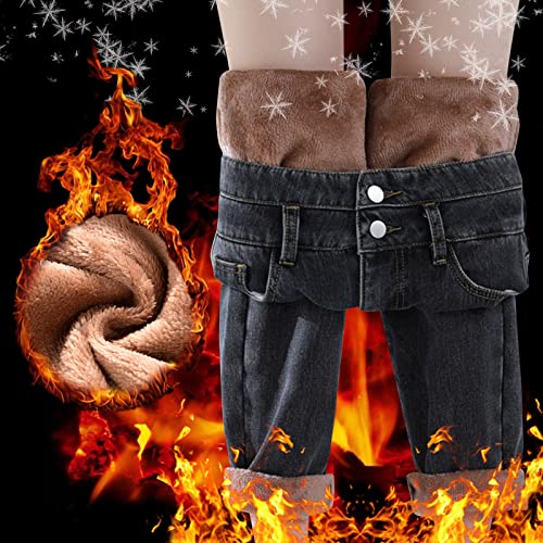 Women's Fleece Lined Thermal Jeans, Winter Denim Jean Thick Skinny Pants Fleece Lined Slim Stretch Warm Jeggings3