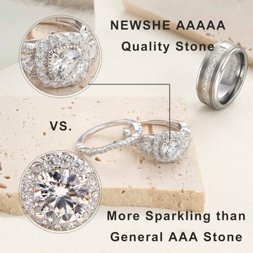 Newshe Jewellery Wedding Ring Sets for Him and Her Sterling Silver Promise Rings for Couples Women Mens Band Size 5-133