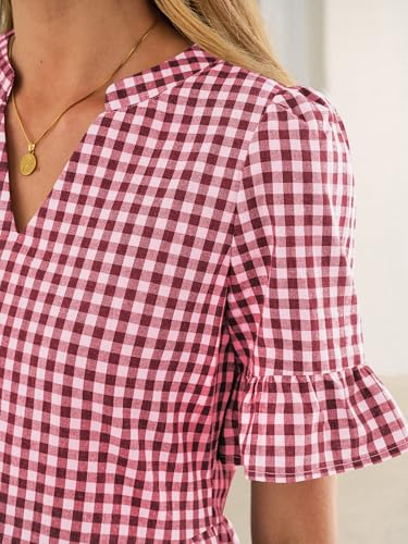 Image of Caracilia Dresses for Women Summer 2026 Striped V Neck Ruffle Sleeve A Line Tiered Flowy Casual Mini Beach Dress with Pockets