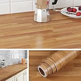 Livelynine 40CMx10M Papier Adhesif pour Meuble Bois Marron Clair Imperméable Revetement Adhesif Meuble Cuisine Film Adhesif pour Meuble Bois Papier Vinyl Adhesif pour Table Credence Adhesive Penderie