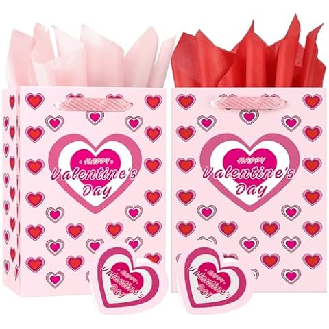 YNERHAI 2 Pack 13" Valentines Gift Bags,Valentines Bags with Wrapping Paper Greeting Card,Valentines Day Gift Bags for Him Her Boyfriend Girlfriend,Valentines Gift for Men Woman Cover