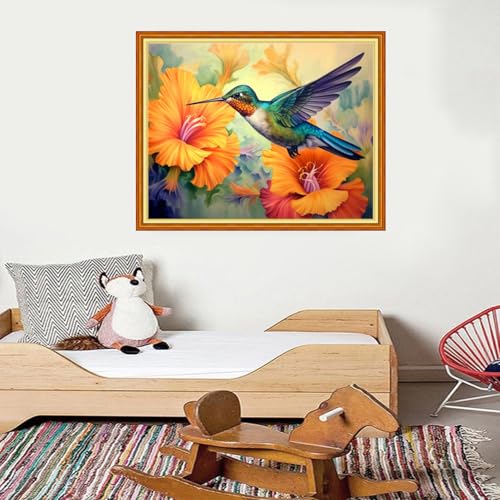 Image of Foxdiviy Stamped Cross Stitch Kits for Beginners Full Range of Cross Stitching 11 CT Printed Cross Stitch Kits for Adults Cross Stitch Patterns Needlepoint Kits-Hummingbirds 16x20 inch