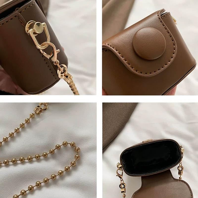 Women's Vintage - Mini Chain Lipstick Box Bag, Chic Retro Crossbody Pouch for Essentials (One Size,Coffee)4