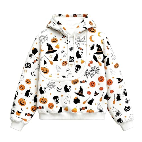 Halloween Clothes,Halloween Pet Pouch Hoodie Women Oversized Cat And Dog Pouch Sweatshirt Comfy Pullover With Pocket White17 Medium - image 1