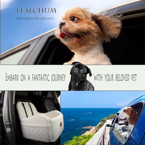 Image of Dog Booster Car Seat,Ultra Soft Fabric & Filling Memory Foam,Elevated Cushion,3 Straps & Safety Belt Channel,Anti-Slip Base,Fully Detachable and Washable(Beige,Medium)