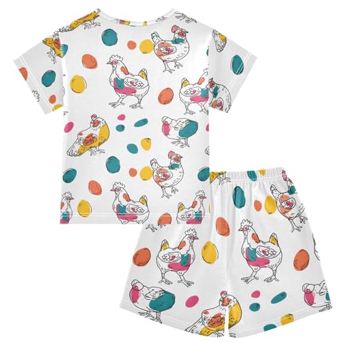 Chicken Egg Pattern Pajama Set, Short Sleeve Cotton Sleepwear Nightwear2