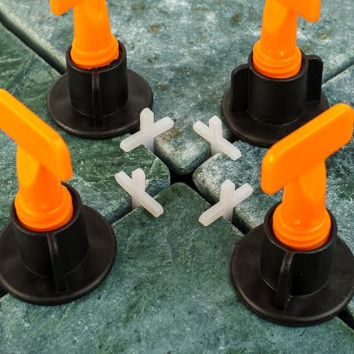 Fliesen Nivelliersystem, 50 Pack, für 1,5-8 mm Fugenbreiten und 3-17 mm starke Fliesen, Montagehilfe Fliesen, Fliesen Montage Kit, Alternative zu Fliesenkeilen und Zuglaschen, Verleghilfe Fliese