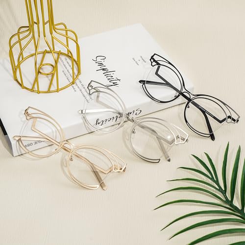 Image of VOOGLAM Oversize Cat Eye Eyeglasses for Women with Non-prescription Clear Lens Maggie GM0340