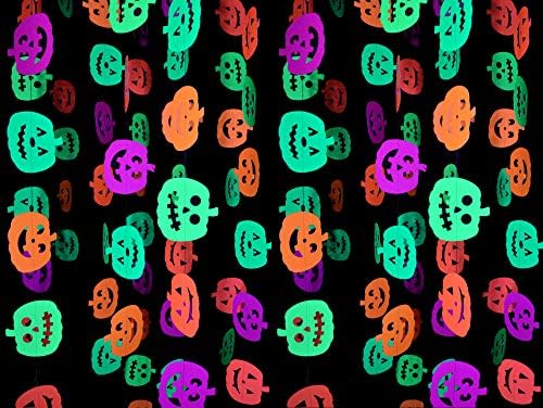 Midnight Glo Halloween Decoration 78ft Neon Pumpkin Garland Wall Hanging Decorations for Halloween Blacklight Reactive UV Glow Party (6 Pack)