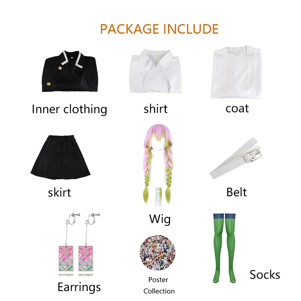 Anime Dämon Kanroji Mitsuri Cosplay Kostüm Kimetsu Kimono Set Erwachsene Kinder Halloween Karneval Party